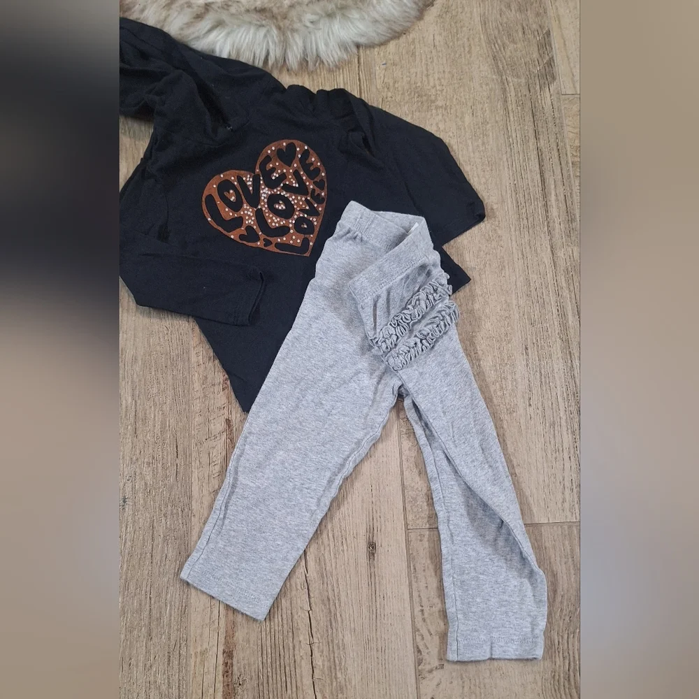 #1869 Carter's Gray 2pc St Black Hoodie & Leggings with Ruffle Detail Sz.18m